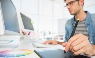 man shopping for cool office electronics equipment